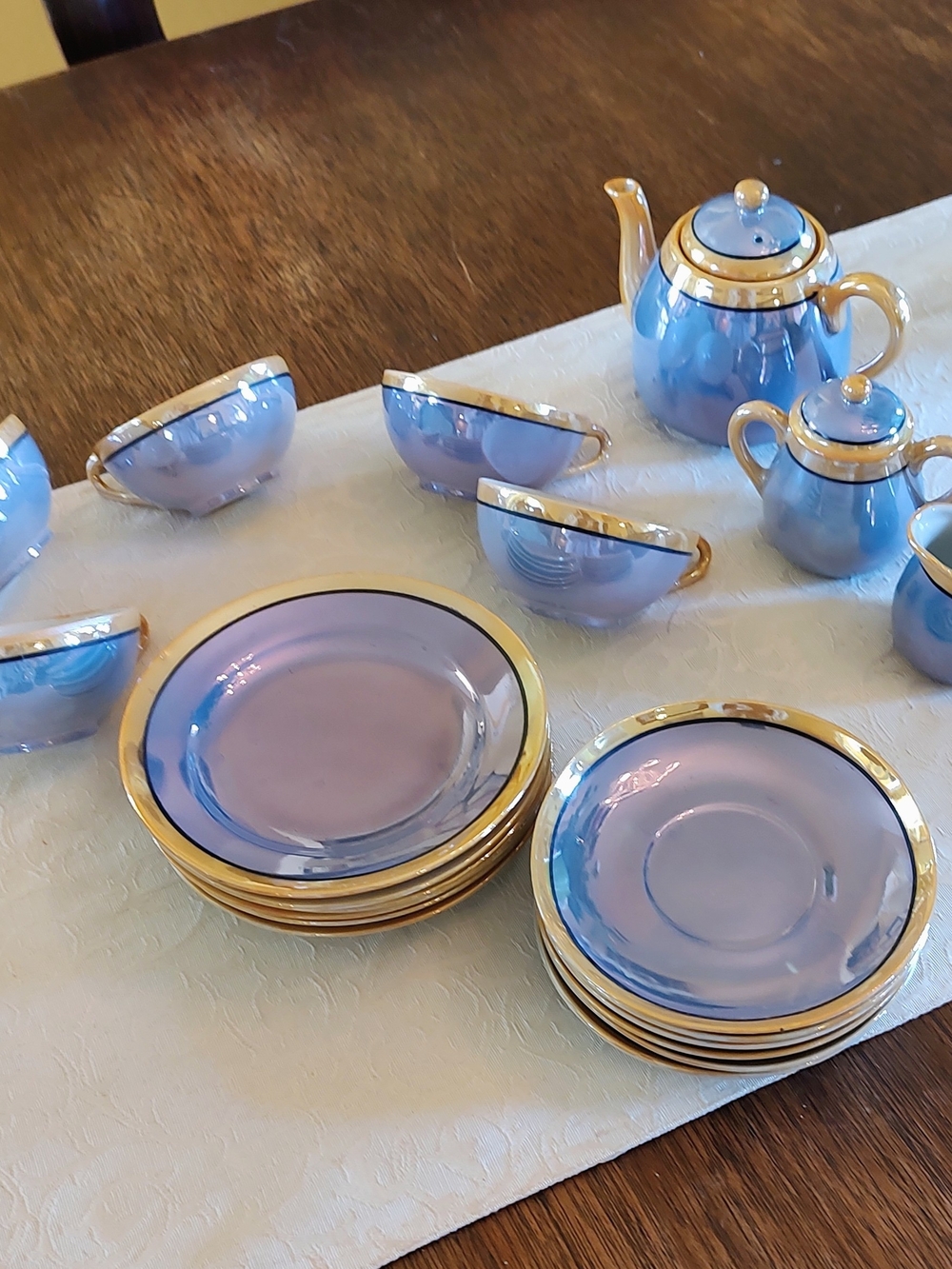 Vintage Blue and Gold Luster Porcelain Mini Tea Service 22 Pieces